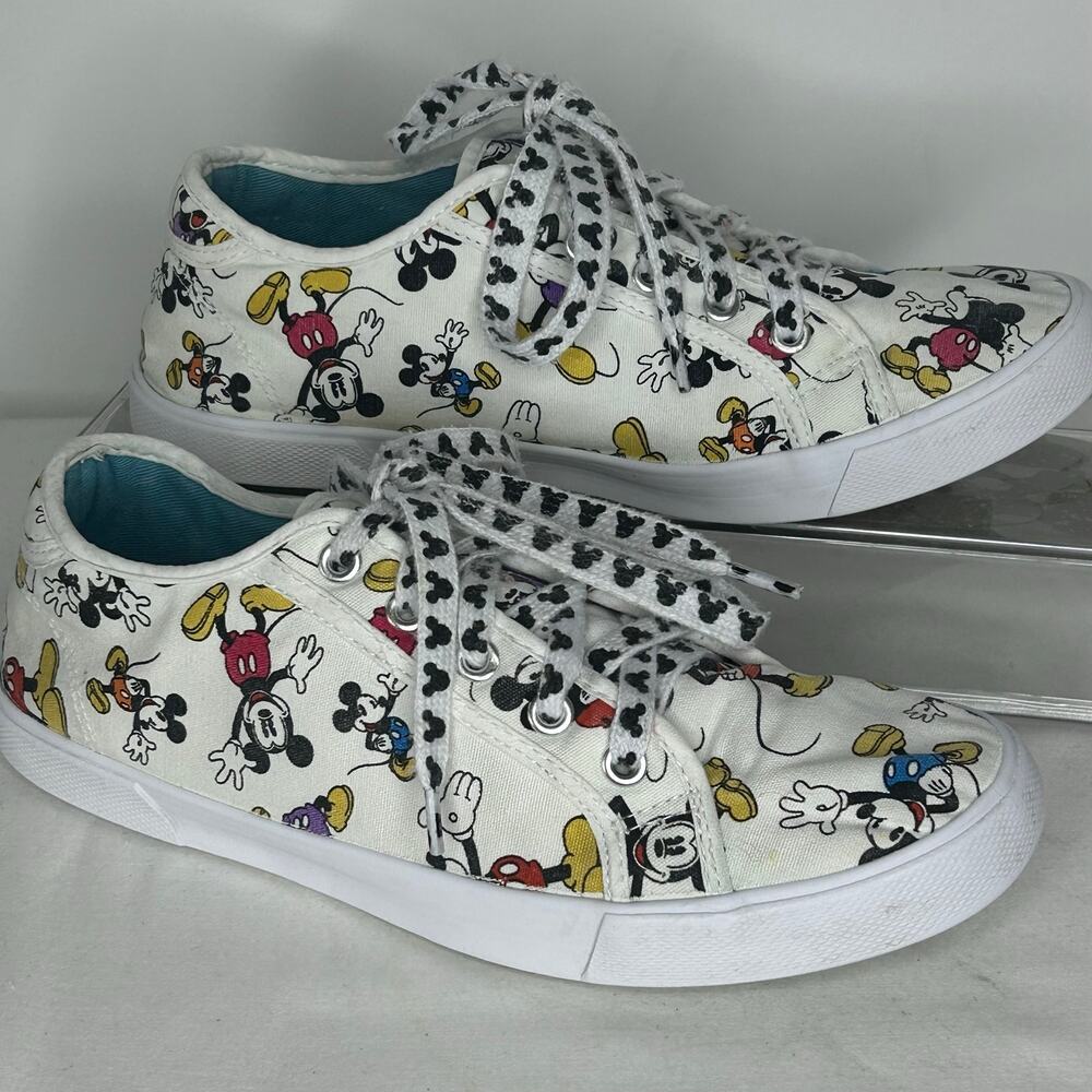 Disney Mickey Mouse Canvas Sneakers White Character Print Women’s Size 8